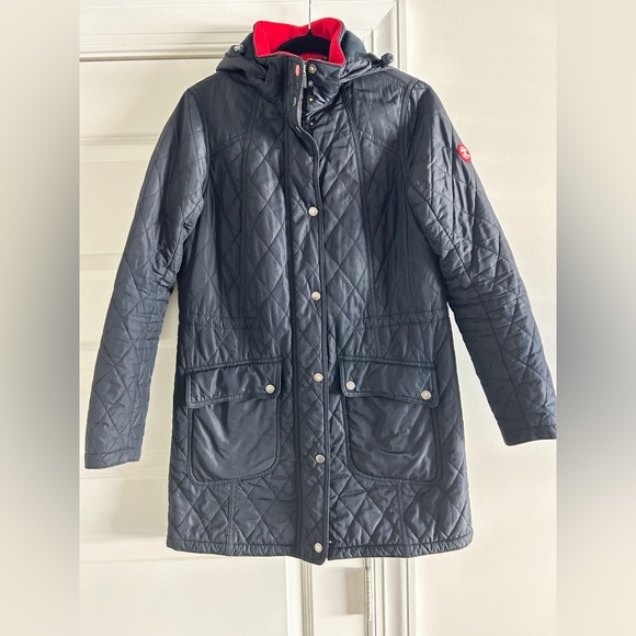 Barbour Women's Quilted Winter Jacket Size 6 Navy Warm Coat Red Collar Stylish - Picture 2 of 3